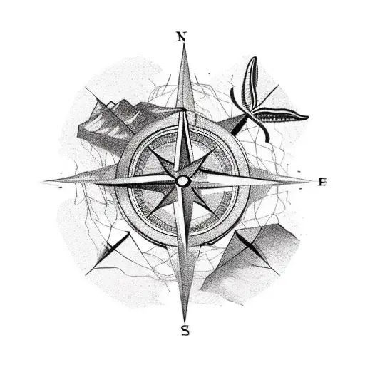 A backpack filled with various outdoor adventure items like a compass, camera, and hiking gear, representing the client's passion for photography and hiking. tattoo design idea