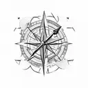 A mountain range with a compass needle pointing towards it, symbolizing the client's love for exploring mountains and their reliance on a compass as a police officer. tattoo design idea