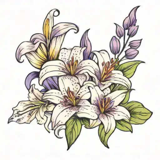 2 lily flower, 1 violet flower tattoo design idea
