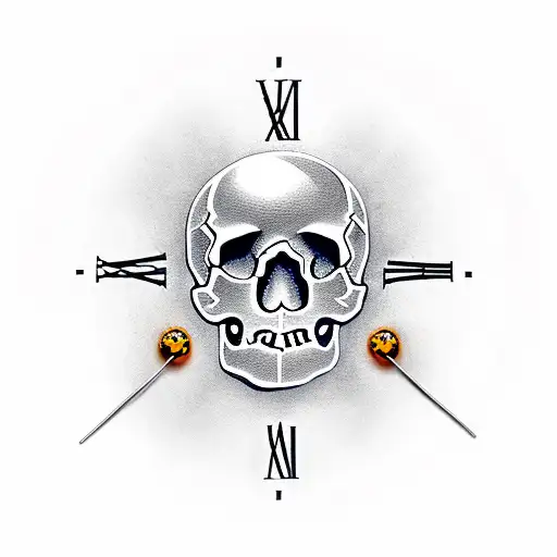 skull with bullet hole and clock tattoo design idea
