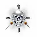 skull with bullet hole and clock tattoo design idea