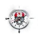 skull with bullet hole and clock tattoo design idea