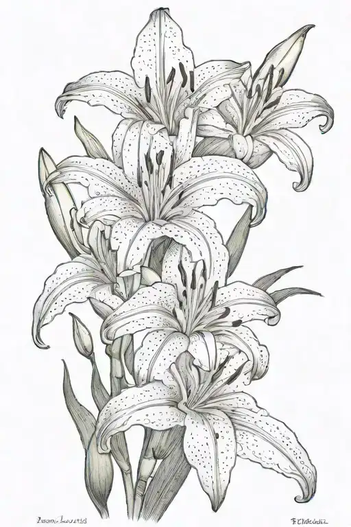 three stargazer lily flower tattoo design idea