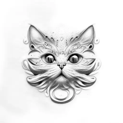 An intricate latte art design of a cat's face made with foamed milk tattoo design idea