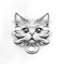 An intricate latte art design of a cat's face made with foamed milk tattoo design idea