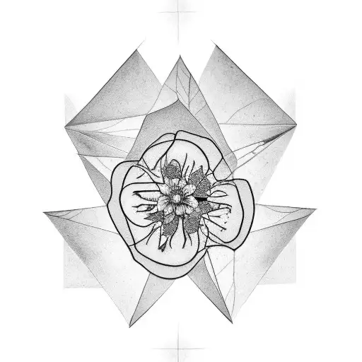 vertical rhombus tattoo with pecan tree and a bluebonnet flowers, Texas themed tattoo design idea