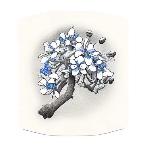 vertical rhombus tattoo with pecan tree and bluebonnet flowers, Texas themed tattoo design idea