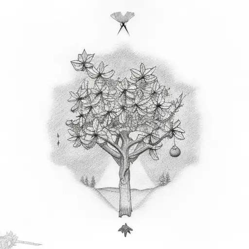 rhombus tattoo with pecan tree and a bluebonnet flowers, tattoo design idea