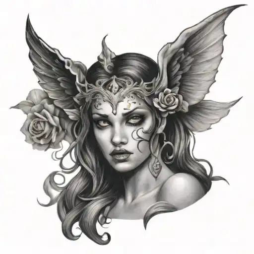 half good and evil woman face tattoo design idea