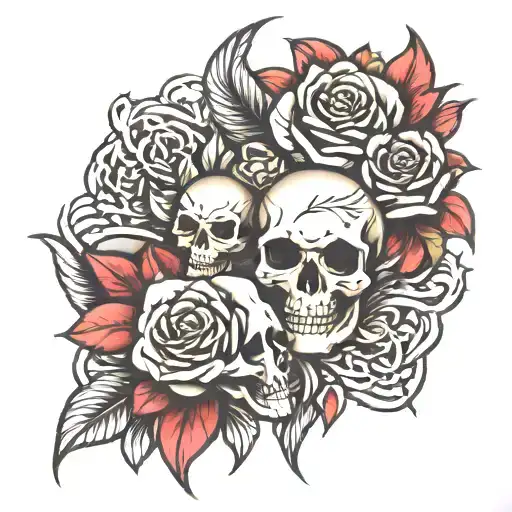 Skulls and Roses lined phoenix tattoo tattoo design idea