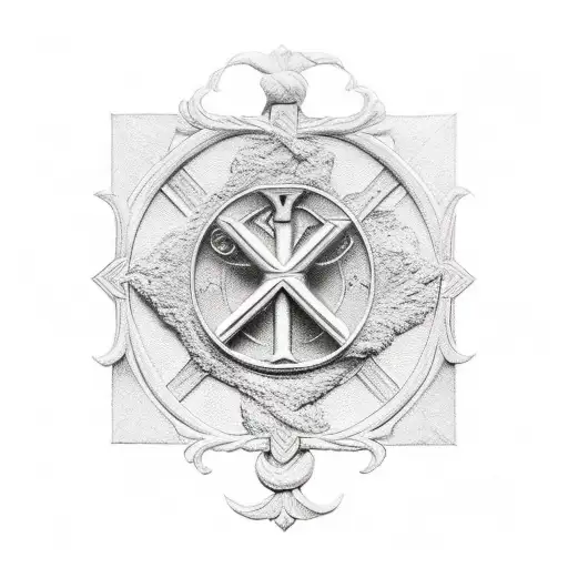 allegory of the four cardinal virtues as women, with a Christian cross in the background. tattoo design idea