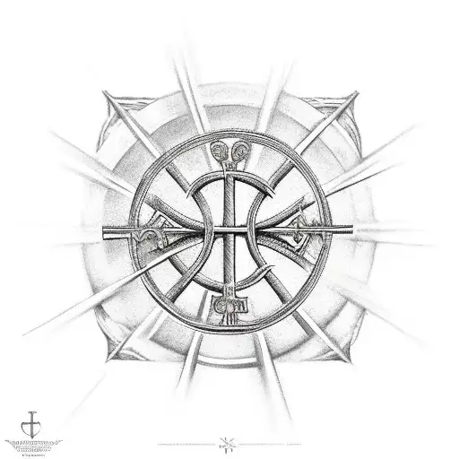 allegory of the four cardinal virtues, with a Christian cross in the background. tattoo design idea