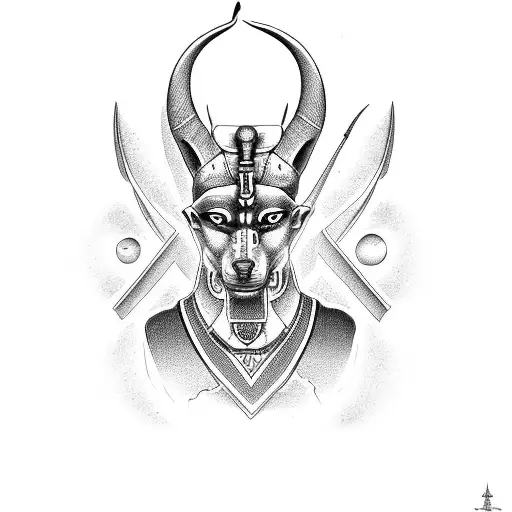 deadly god anubis with hieroglyphs  tattoo design idea
