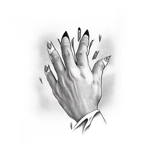 devils hand with long nails, black tattoo design idea