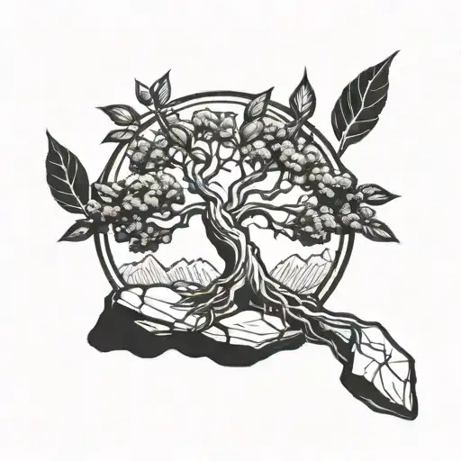 Design a tattoo of a tree growing from a rock, symbolizing resilience and growth in mental health struggles tattoo design idea