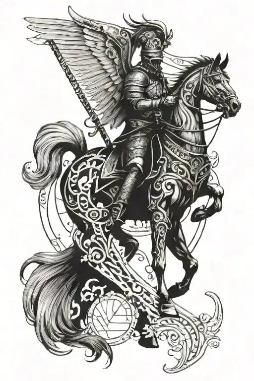 polish winged hussar Irish harp tattoo design idea