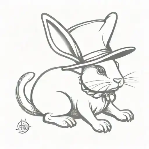 an illusionist bunny wearing a magician's hat and has a magic stick on it's back  tattoo design idea