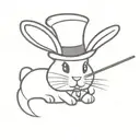 an illusionist bunny wearing a magician's hat and it has a magic stick on it's back  tattoo design idea