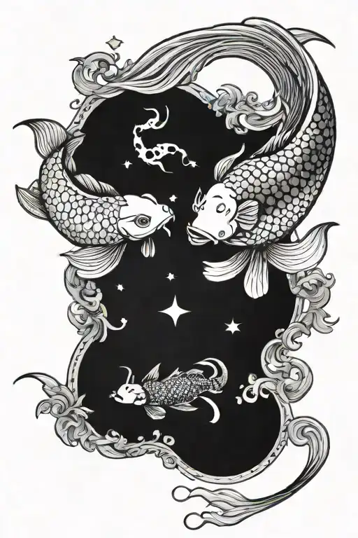firelily Aries aquarius constellation koi fish yin yang  tattoo design idea