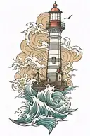 lighthouse standing tall amidst crashing waves tattoo design idea
