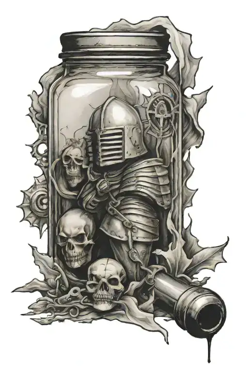 prison, phoniex rising, ready for everthing, bottom of little plastic bottle, hope, knight  tattoo design idea