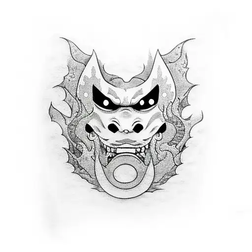 oni mask katana koi fish cherry blossoms waves tattoo design idea