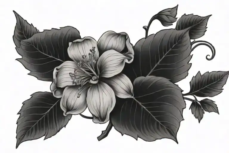 aries birth flower large black leaves tattoo design idea