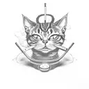smoking cat demon with 3 eyes on a bicycle tattoo design idea