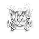 smoking cat demon with 3 eyes on a bicycle tattoo design idea