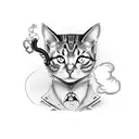 smoking cat demon with 3 eyes on a bicycle tattoo design idea