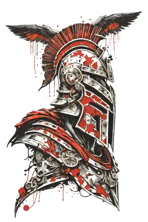 spartan warrior + helmet adorned with intricate tattoo design idea