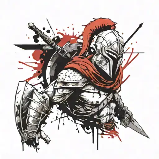 spartan warrior + shield+spear + assassins creed + kratos  tattoo design idea
