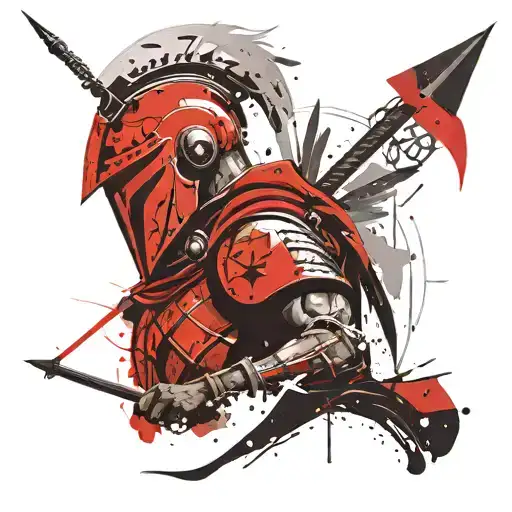 tribal spartan soldier + helmet + spear going tattoo design idea