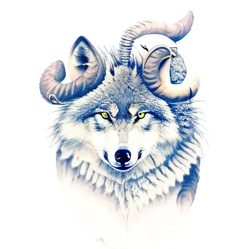 A wolf with sheep clothing surrounded by a flock of sheep in a moonlit meadow tattoo design idea