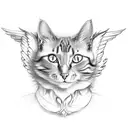 A cat with angel wings and a devil tail, representing the duality of gods and demons tattoo design idea