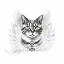 A cat with angel wings and a devil tail, representing the duality of gods and demons tattoo design idea