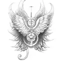 A cat with angel wings and a devil tail, representing the duality of gods and demons tattoo design idea