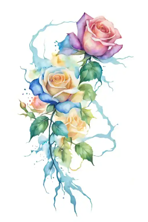 Roses, lightning bolts and leaves falling tattoo design idea