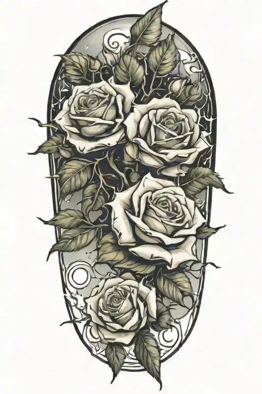 Roses, lightning bolts and leaves falling tattoo design idea