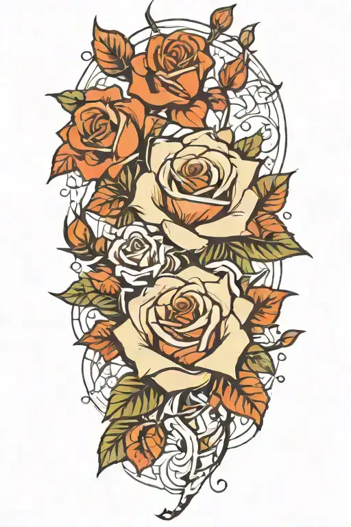 Roses, lightning bolts and leaves falling tattoo design idea