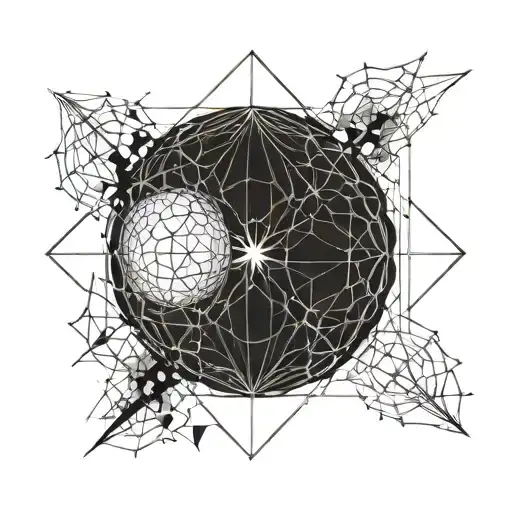 spherical shapes and mathematical illusions, with thin lines and no shading  tattoo design idea