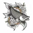 koi fish or salmon in a intricate or minimalist style tattoo design idea