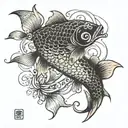 koi fish or salmon in a intricate or minimalist style tattoo design idea