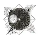 spherical shapes and mathematical illusions, with thin lines and no shading  tattoo design idea