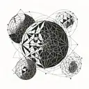spherical shapes and mathematical illusions, with thin lines and no shading  tattoo design idea