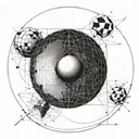 spherical shapes and mathematical illusions, with thin lines and no shading  tattoo design idea