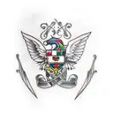 A creative and symbolic tattoo combining elements of nature and the Irish coat of arms for the last name Kelly, representing the client's love for both their heritage and the environment tattoo design idea