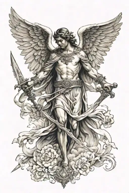 guardian angel holding a sword tattoo design idea