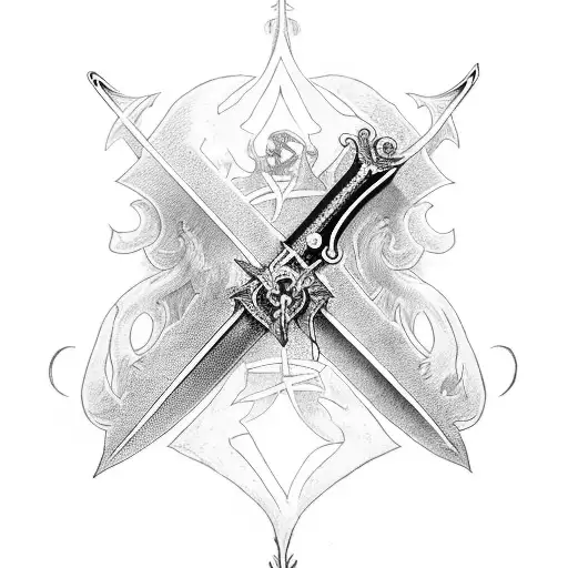 A gothic writing style with the phrase "Gib deinen Feinden Keinen Frieden". Below the writing a medieval sword. tattoo design idea