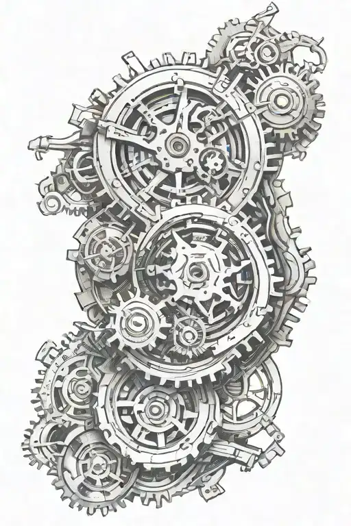 opened wound with cyberpunk gears inside tattoo design idea